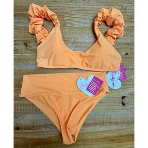 Buddy Love Tangerine Orange Vera Ruffle Shoulder Bikini Top Size Large NWT